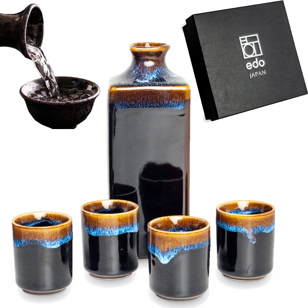 Čierno-hnedý set na podávanie Sake Originálny japonský 450 ml Edo Japan