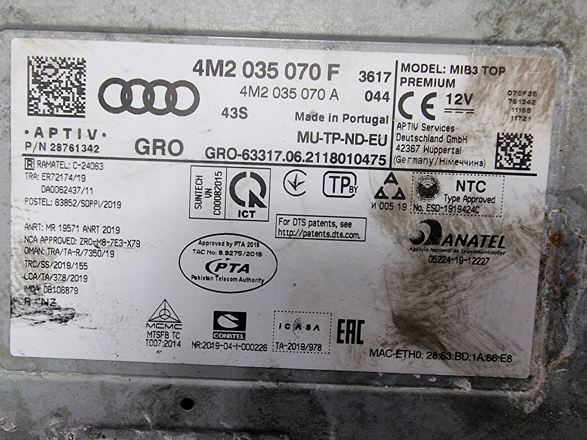 changer CD 4M2035070F AUDI A6 C8 ALLROAD