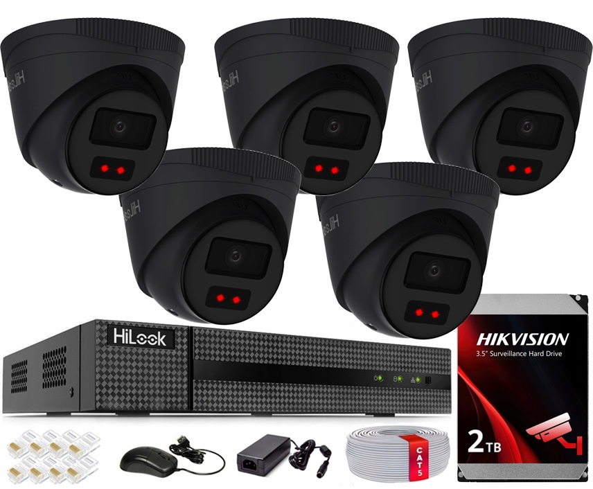 Monitorovací Sada 4MPx Hikvision Hilook 5 Kamer IPC-T241H-C Black Disk 2TB