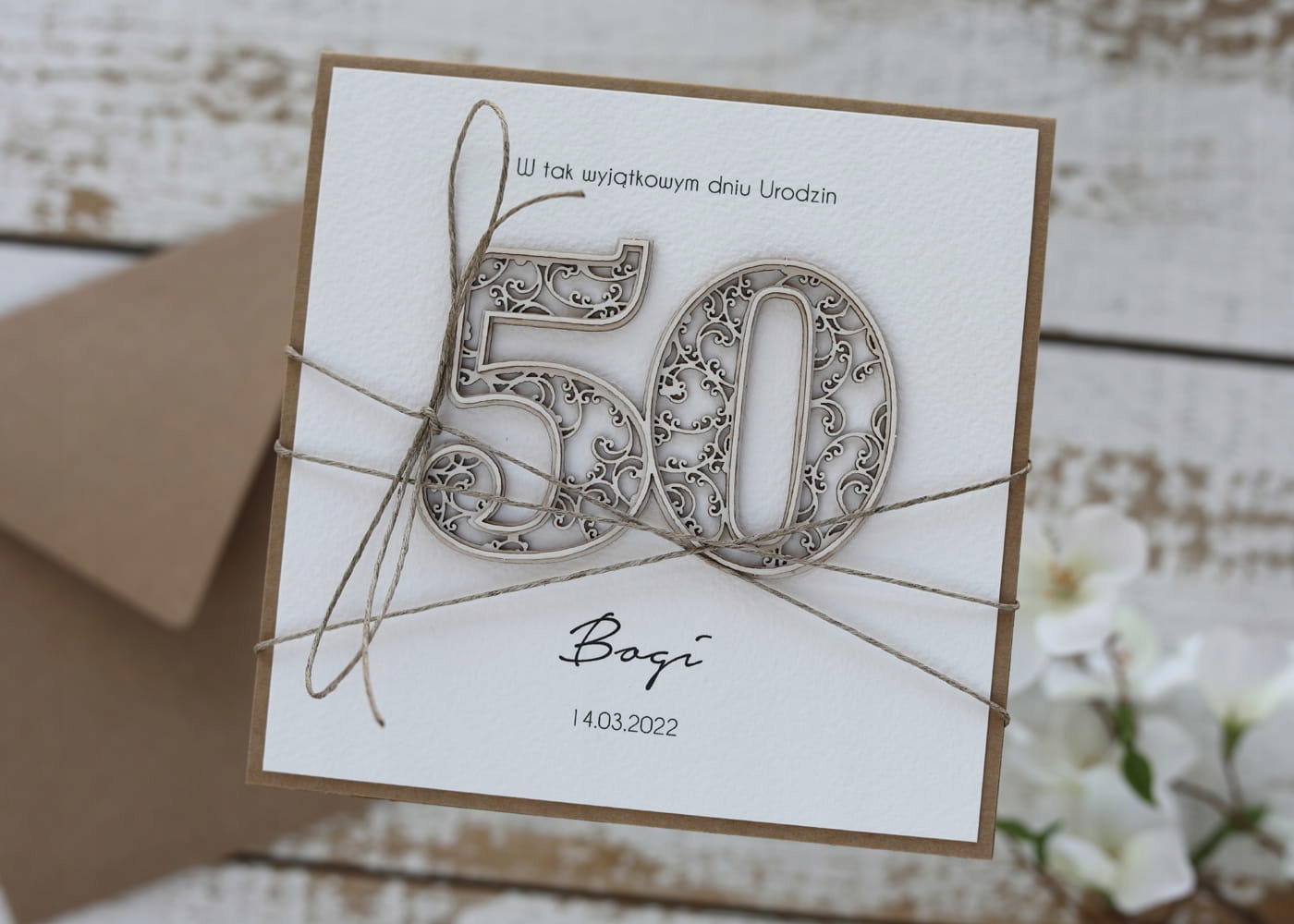 Výjimečná ručně vyráběná dárek pohlednice, přání k 50. narozeninám od firmy Persona