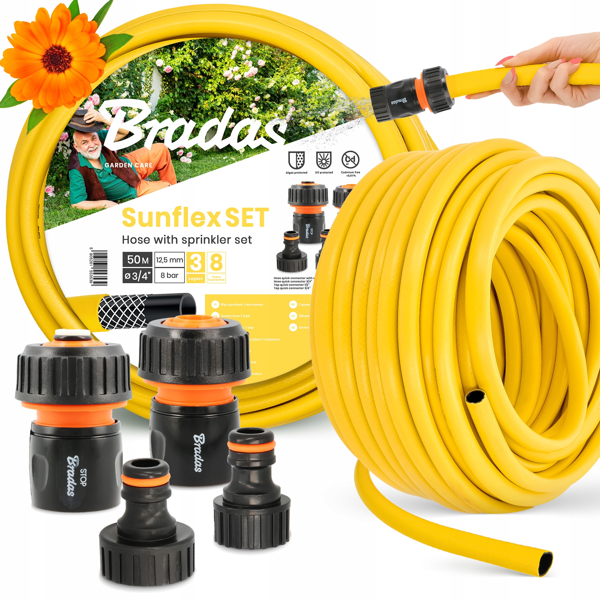 Záhradná Hadica 3/4 50 M 3-VRSTVOVÁ, Navíjacia, Pružná, Gumová, Vodná Hadica Yo