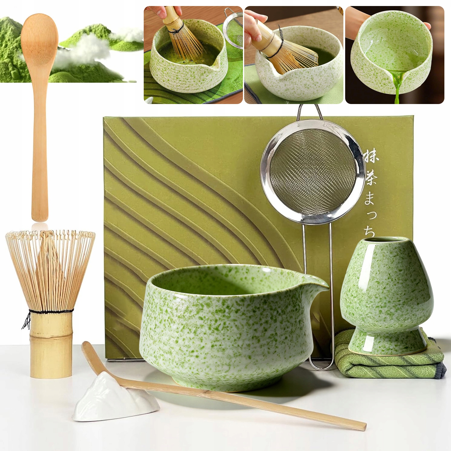 Bambusowy Zestaw Do Robienia Matchy Trzepaczka Łyżka Przesiewacz Matcha 8EL