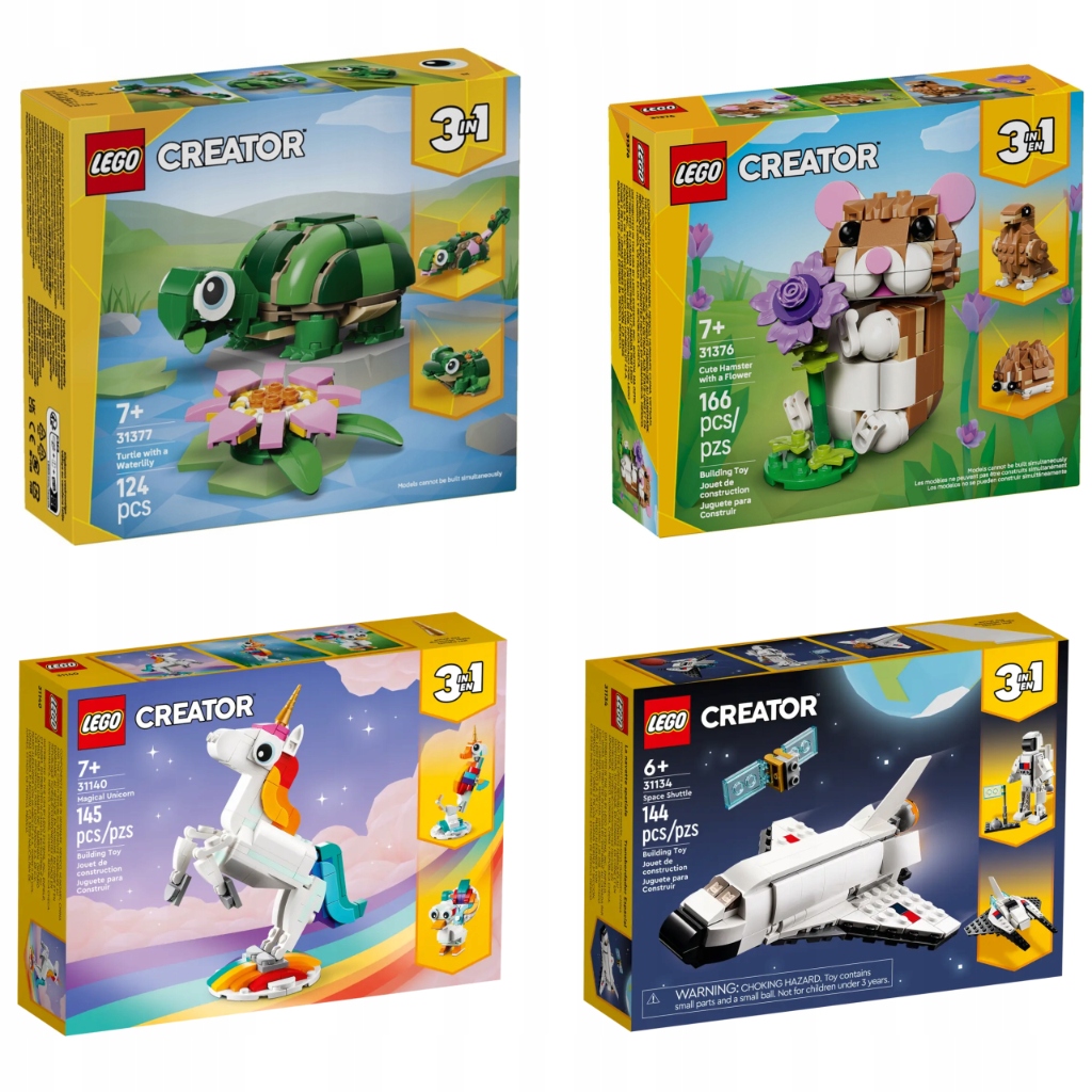 Lego Creator 3w1 Zestaw Prom Jednorożec Zwierzęta 31134 31140 31376 31377