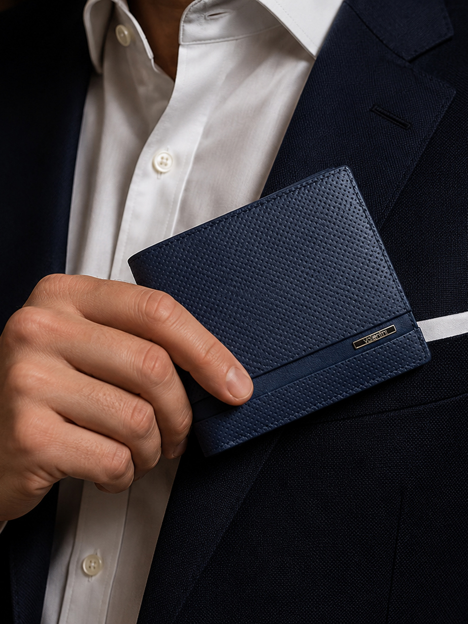 Pánská kožená peněženka modrá 16 karet Rfid perforovaná Valentini 290