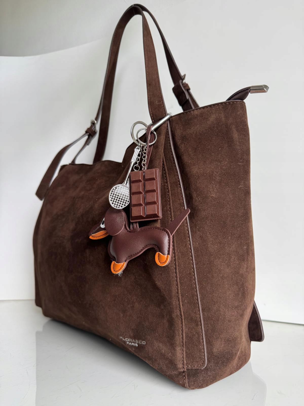 Torebka Flora&Co duża czekoladowa zamsz eco zamszowa ciemny brązowa shopper Model F7513