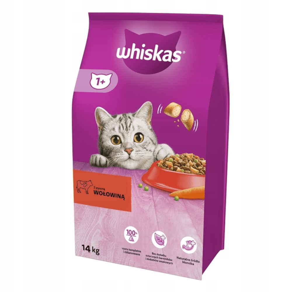 Levně Suché Krmivo pro kočky Whiskas s hovězím masem 14 kg