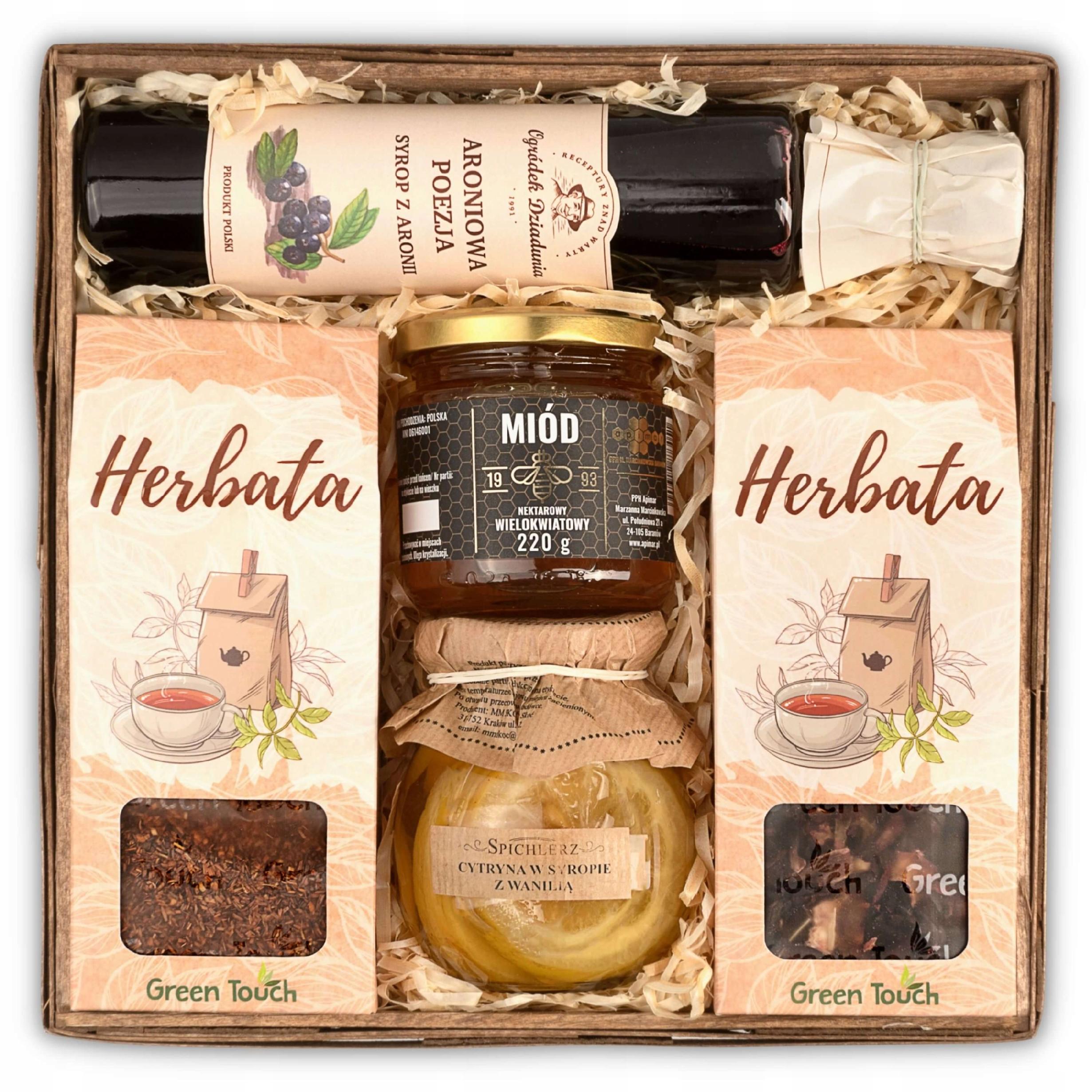 Kosz prezentowy zestaw herbat miód