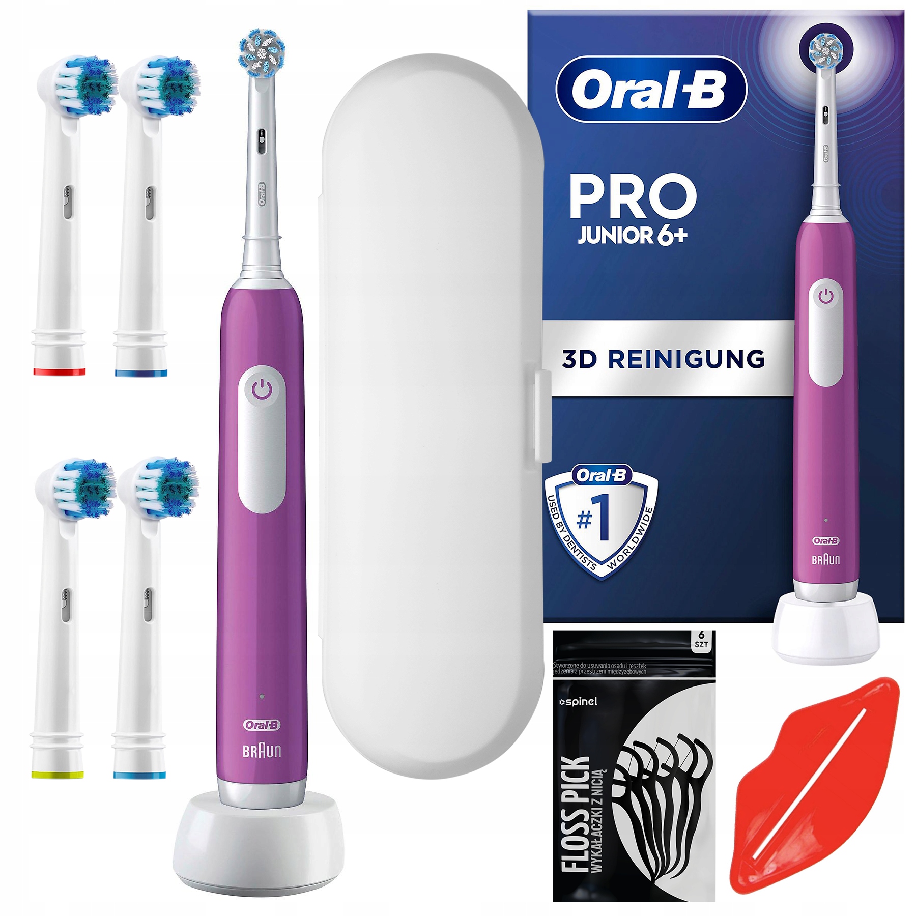Szczoteczka Elektryczna Dla Dzieci Oral-b Pro 3 Junior Fioletowa Dodatki