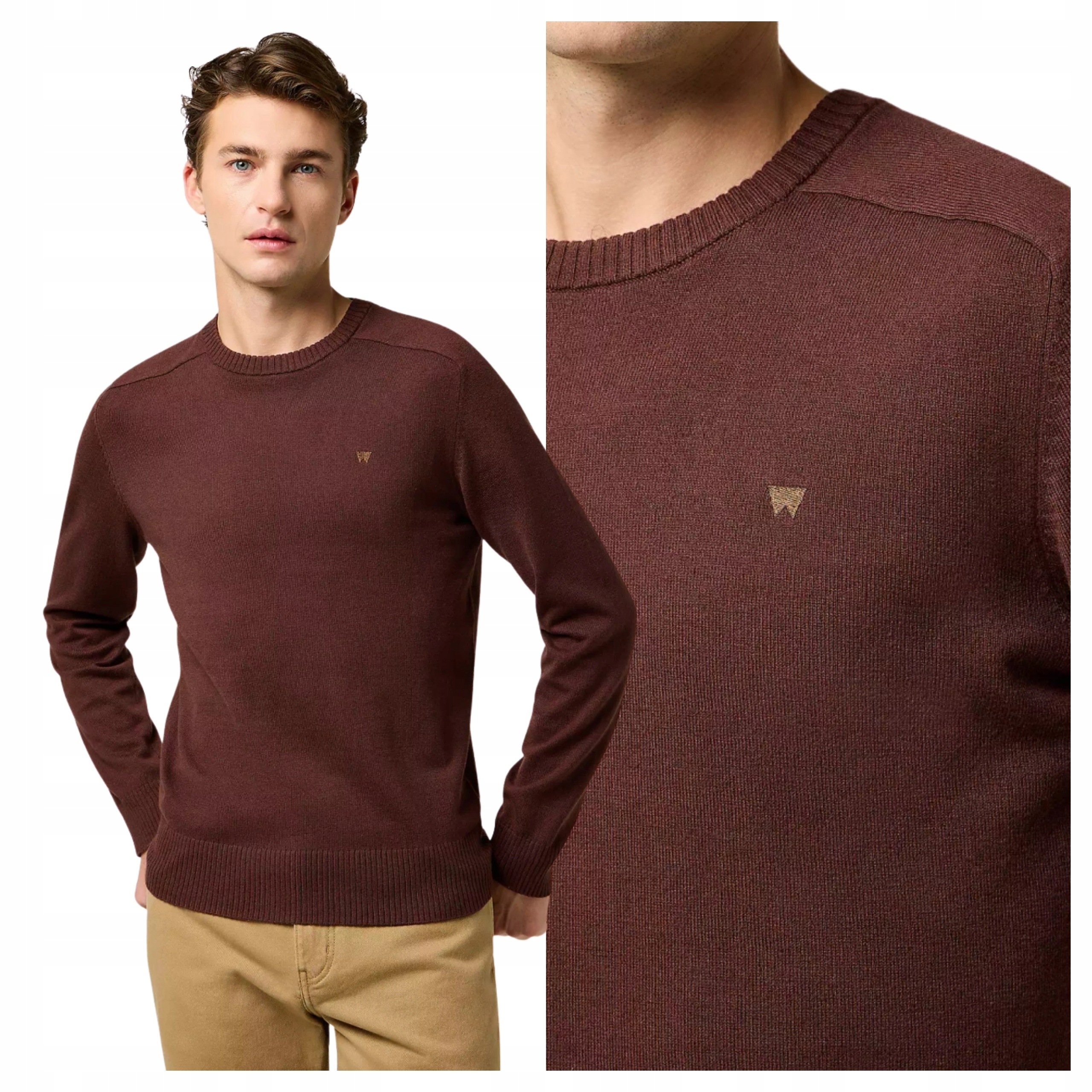 Pánský svetr Wrangler Knit Sweater Mahogany hnědý L
