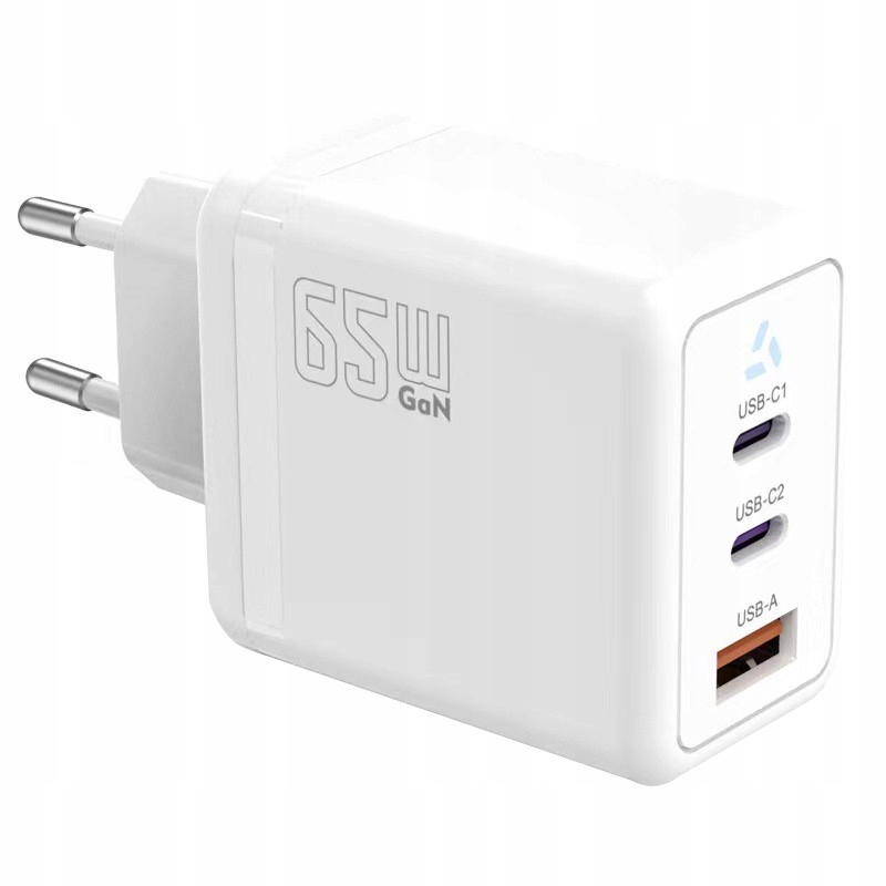 Tb Ładowarka sieciowa 2x Usb C Usb A Power Delivery biała GaN 65W Szybka