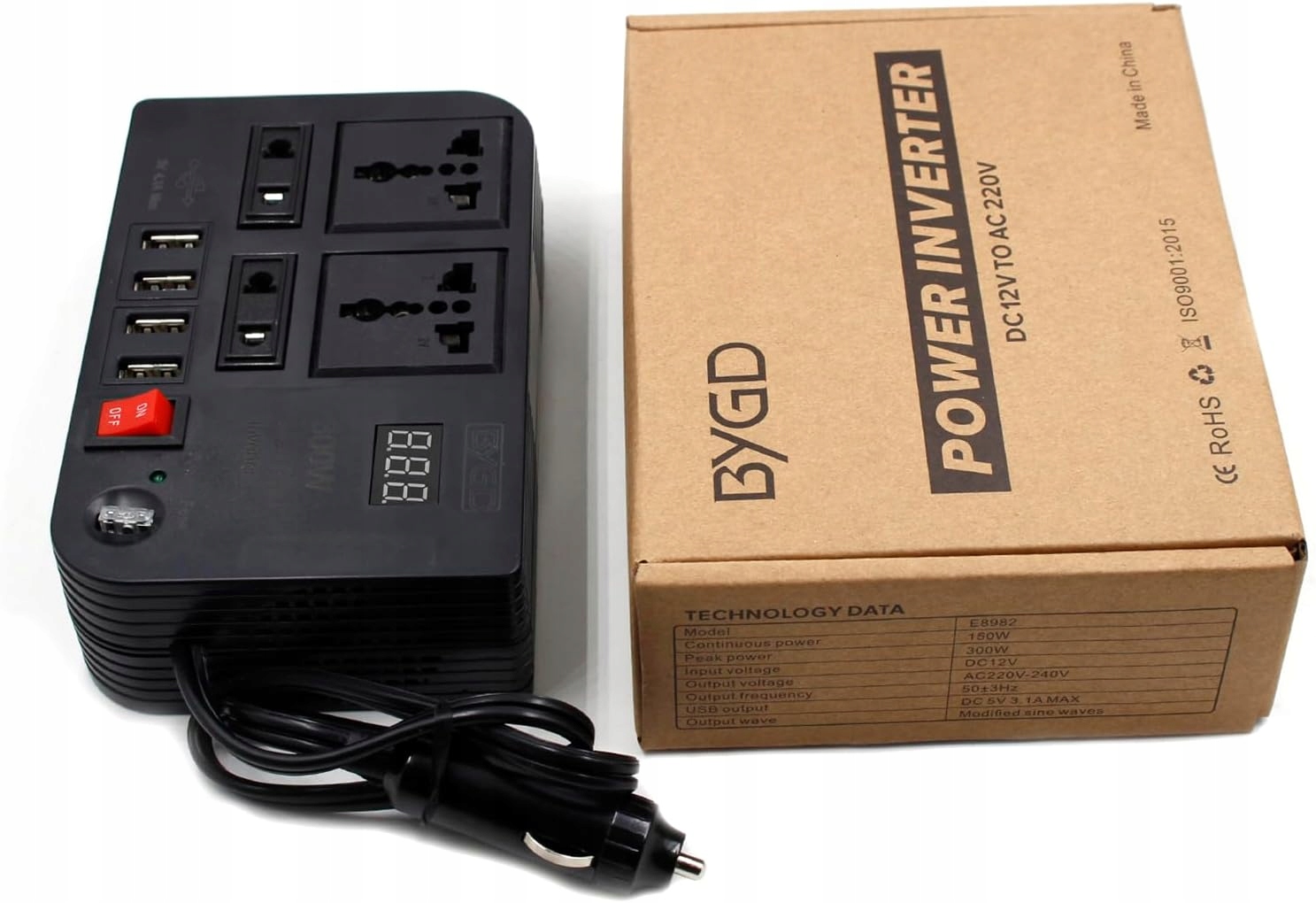 PRZETWORNICA NAPIĘCIA 12V 220V 300W BEZPIECZNIKI 4 USB EU UK US PL Marka Inna