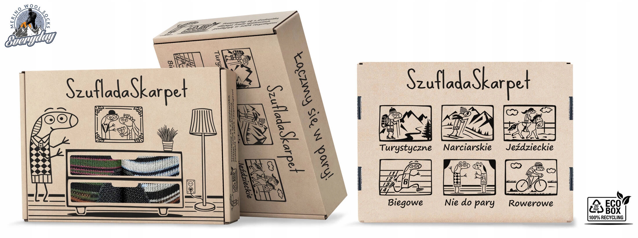 Pudełko 2 par termoaktywnych skarpet trekkingowych 65% merynosa na prezent Marka Comodo