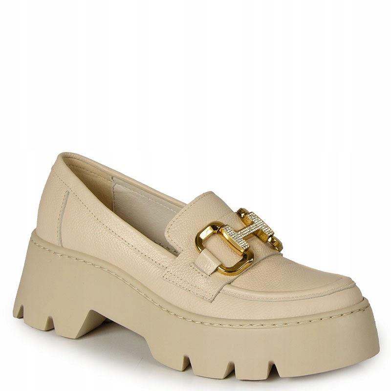 Chebello 4678 Béžové Kožené Mokasíny S Ozdobou 40