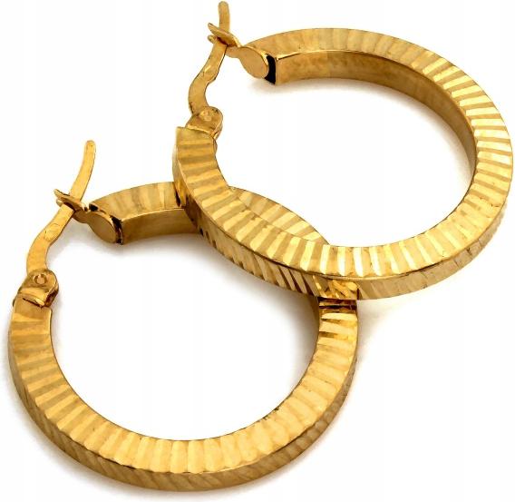 Zlaté náušnice 585 s frézovanými koly 28 mm, klasické, elegantní, zdobené 14k