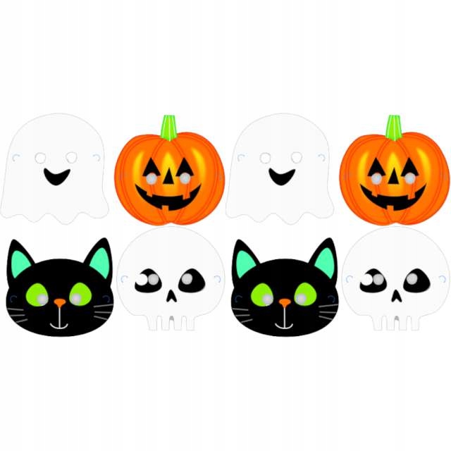 MASKI PAPIEROWE 8 szt HALLOWEEN ozdoba BAL