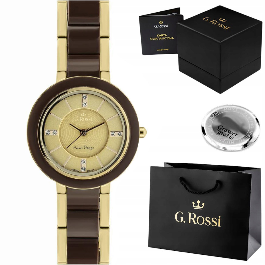 Dámské hodinky G. Rossi Tosca hnědo-zlaté, elegantní jako dárek S Gravírováním