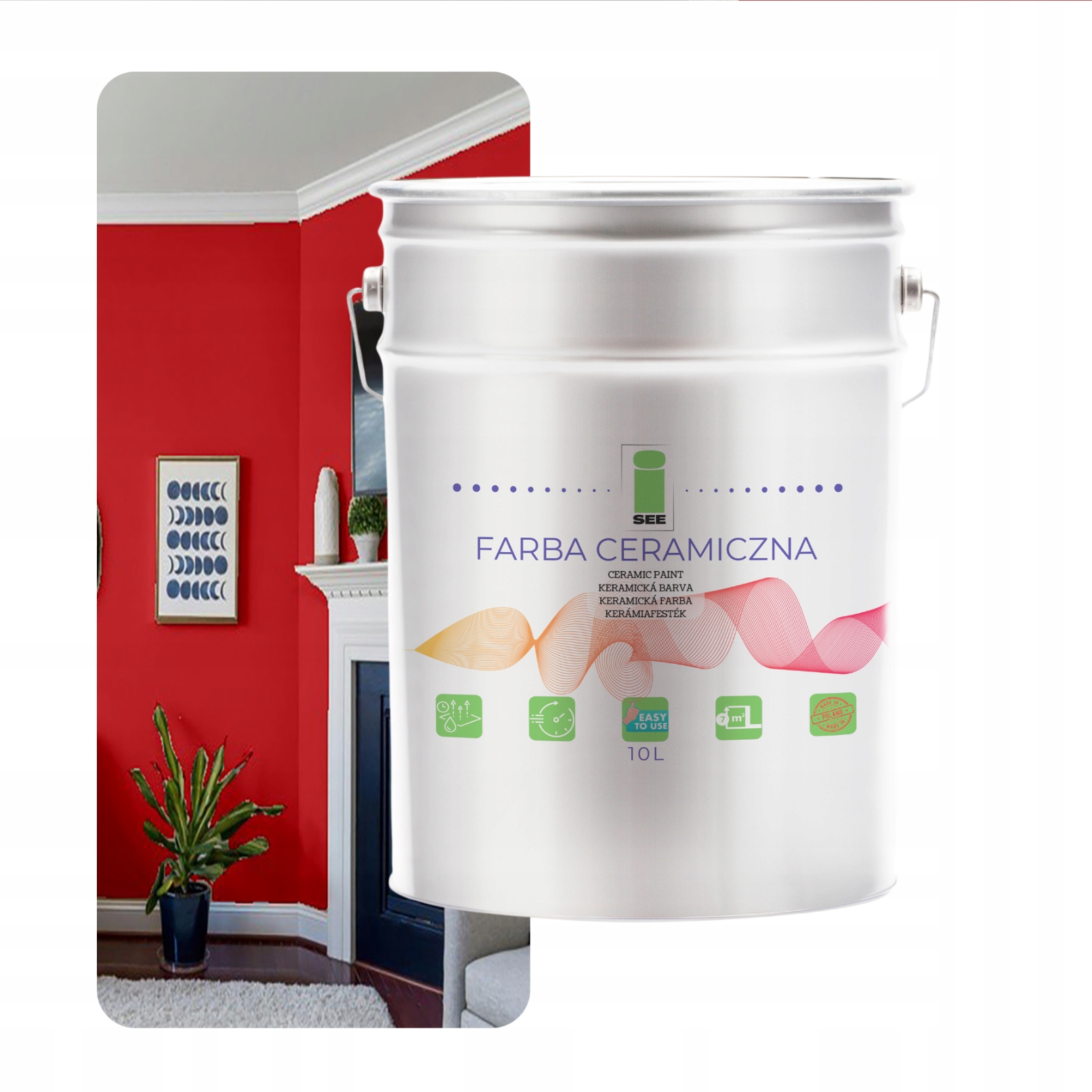 Umývateľná Keramická Farba Na Stenu Červená 10 L, Odolná Voči Škvrnám