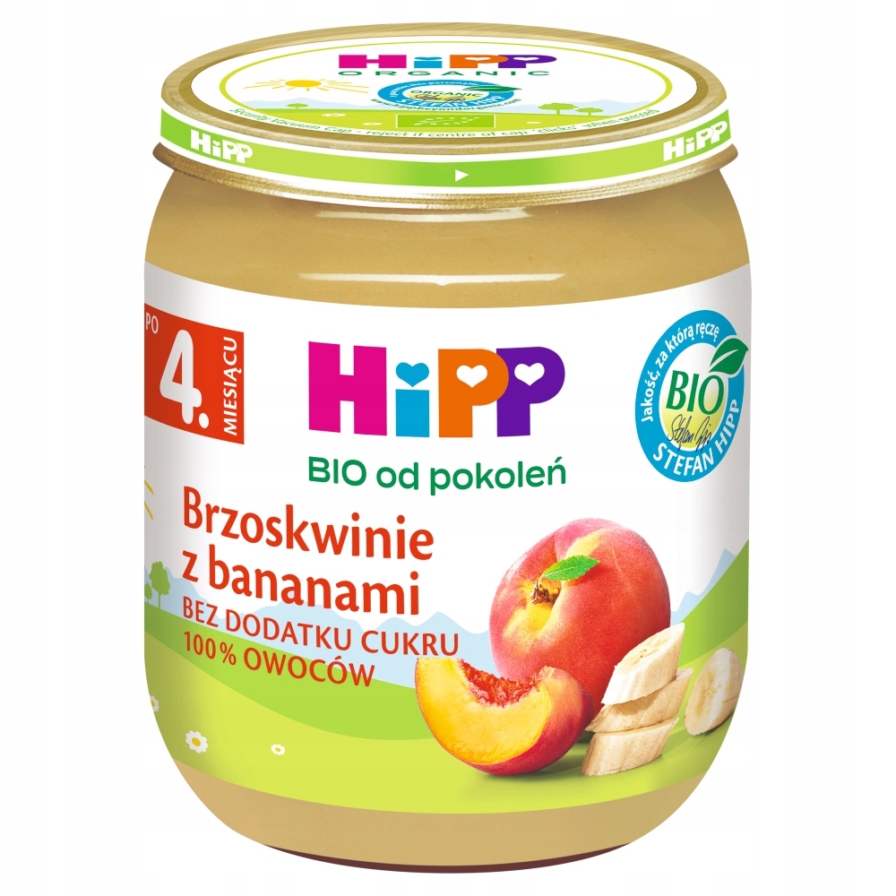 HiPP Brzoskwinie z bananami BIO, 125g Stan opakowania oryginalne