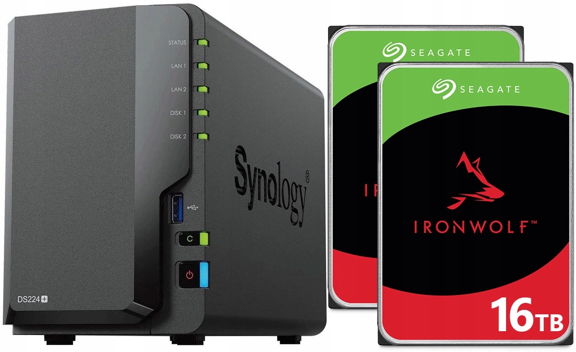 Nas server Synology DiskStation DS224+ 10GB Ram 32TB (2x16TB) IronWolf