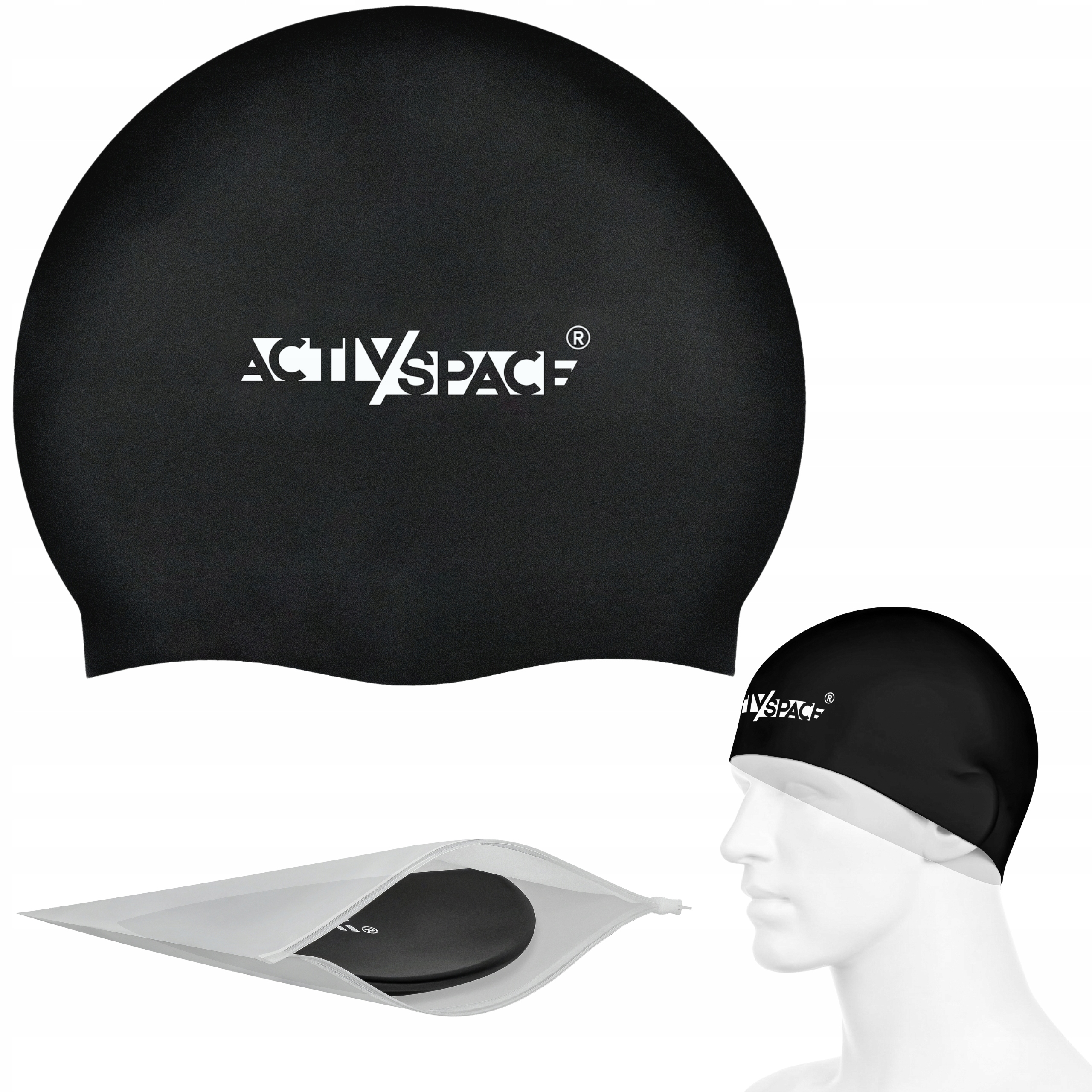 CZEPEK PŁYWACKI KĄPIELOWY SILIKONOWY DO PŁYWANIA NA BASEN UNIWERSALNY BLACK