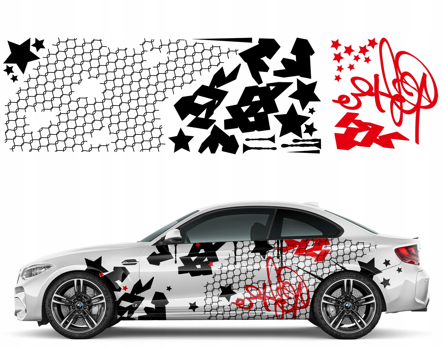 2x Nálepka Grafika na auto Motív Sietka Graffiti Šípky Stars 92x6,9