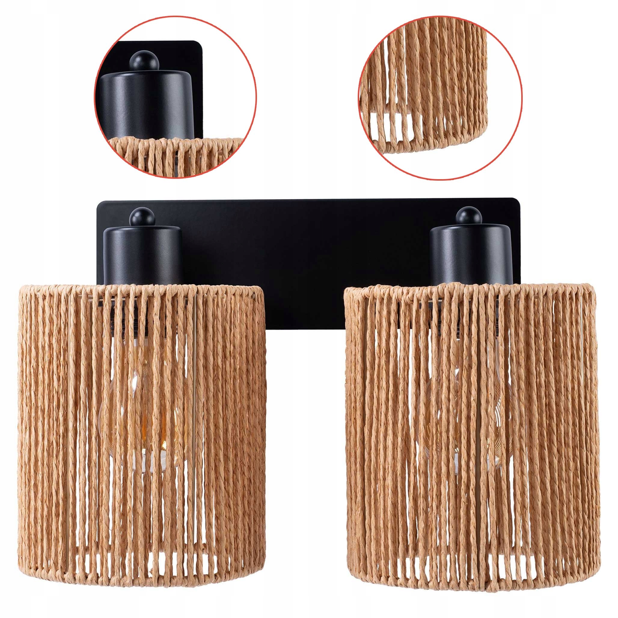 Nástěnná lampa Černá Juta E27 Pletená šňůra 26 cm