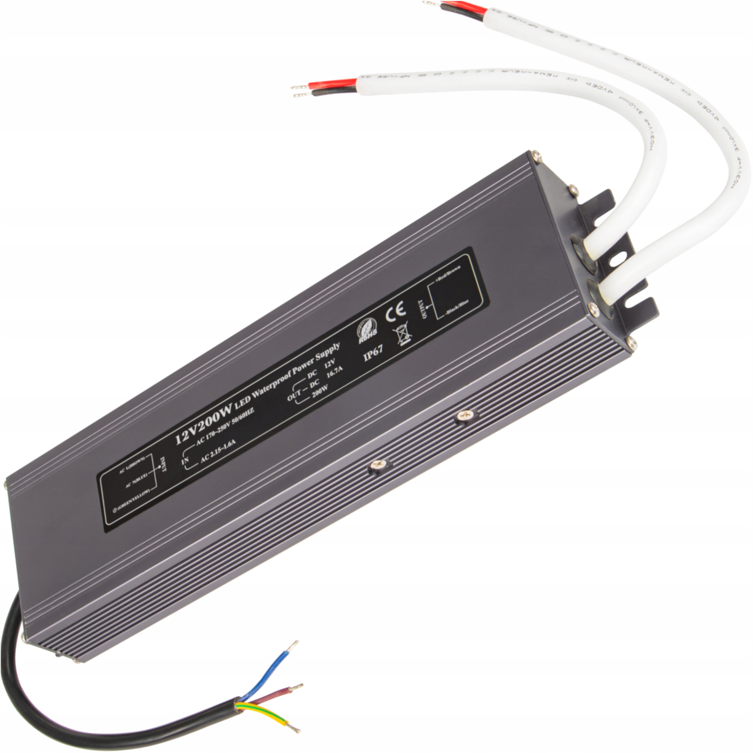 Zasilacz Do Taśm Led Montażowy Wodoodporny IP67 12V 16,7A 200W Ultra Slim