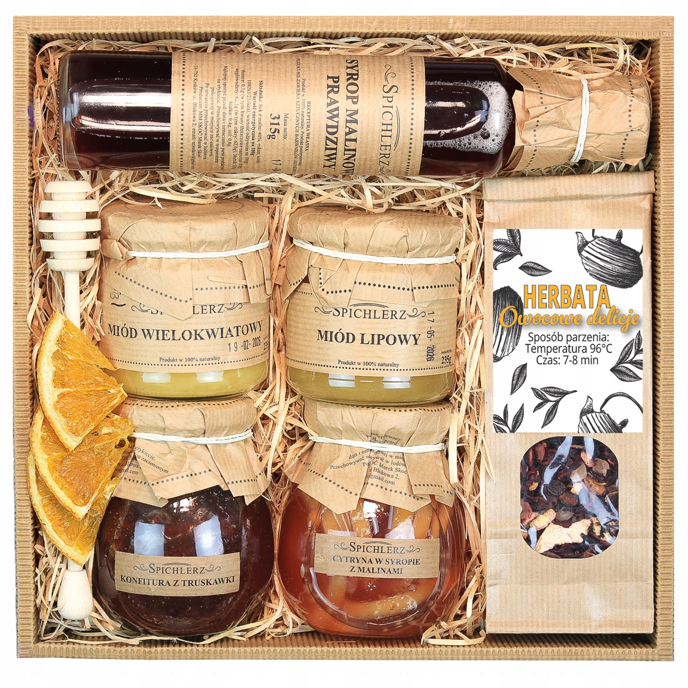 Kosz Zestaw Box Prezentowy Duży Upominek Miód Herbata Cytryna