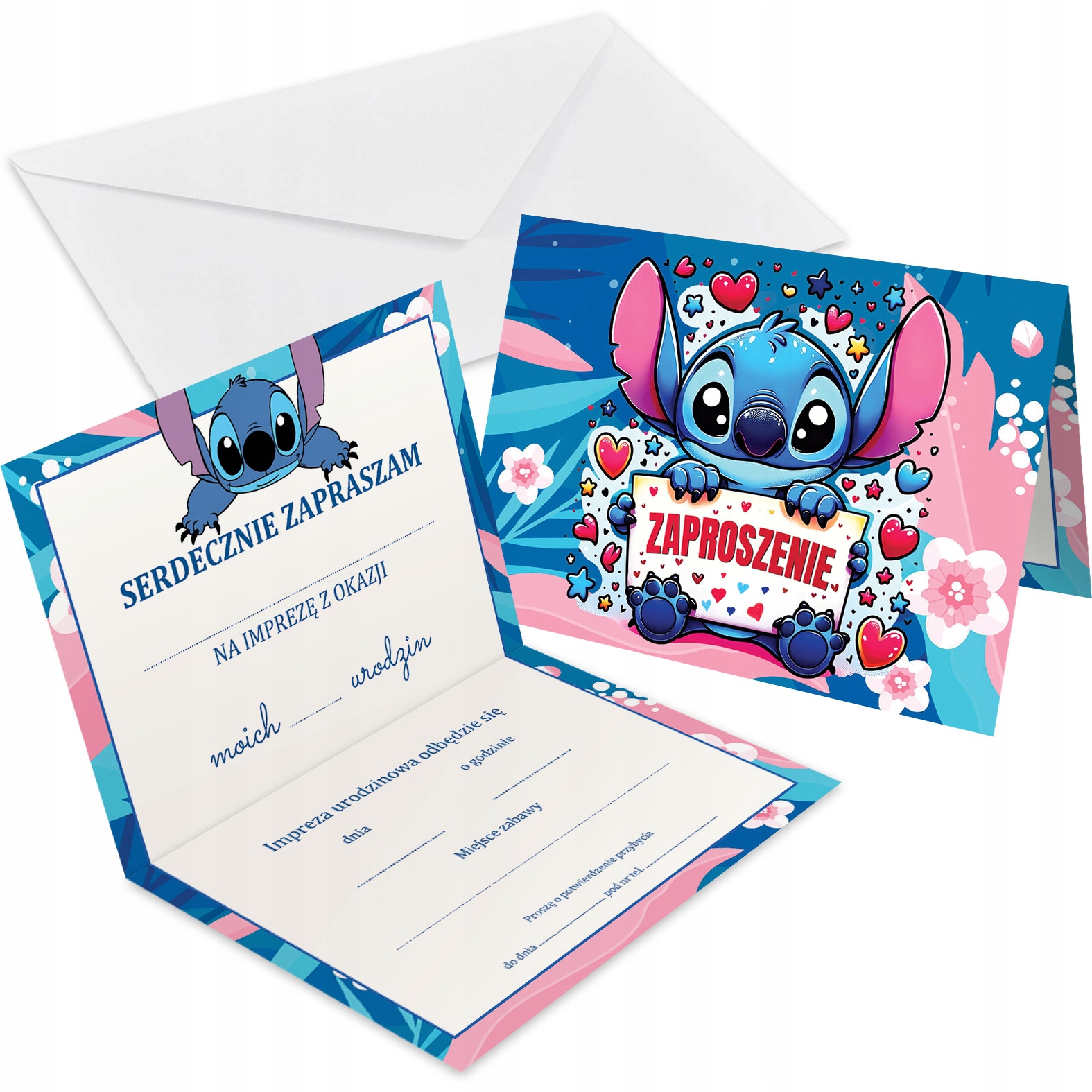 ZAPROSZENIE + KOPERTA NA URODZINY DZIECKA LILO I STICH STITCH ANGEL Y4