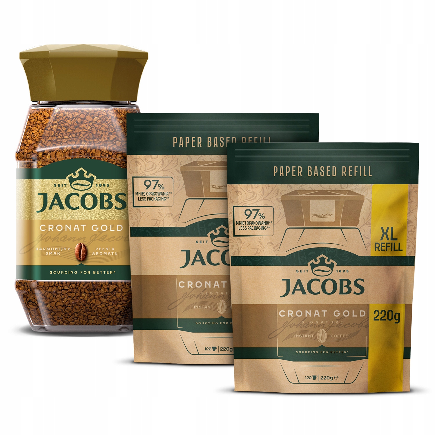 Zestaw kawa rozpuszczalna Jacobs Cronat Gold 200g 2x refill zapas 220 g