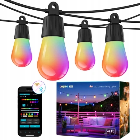 Lepro Ai Outdoor Girlanda Záhradné vonkajšie lampy 30 m IP65 WiFi Bt Rgb