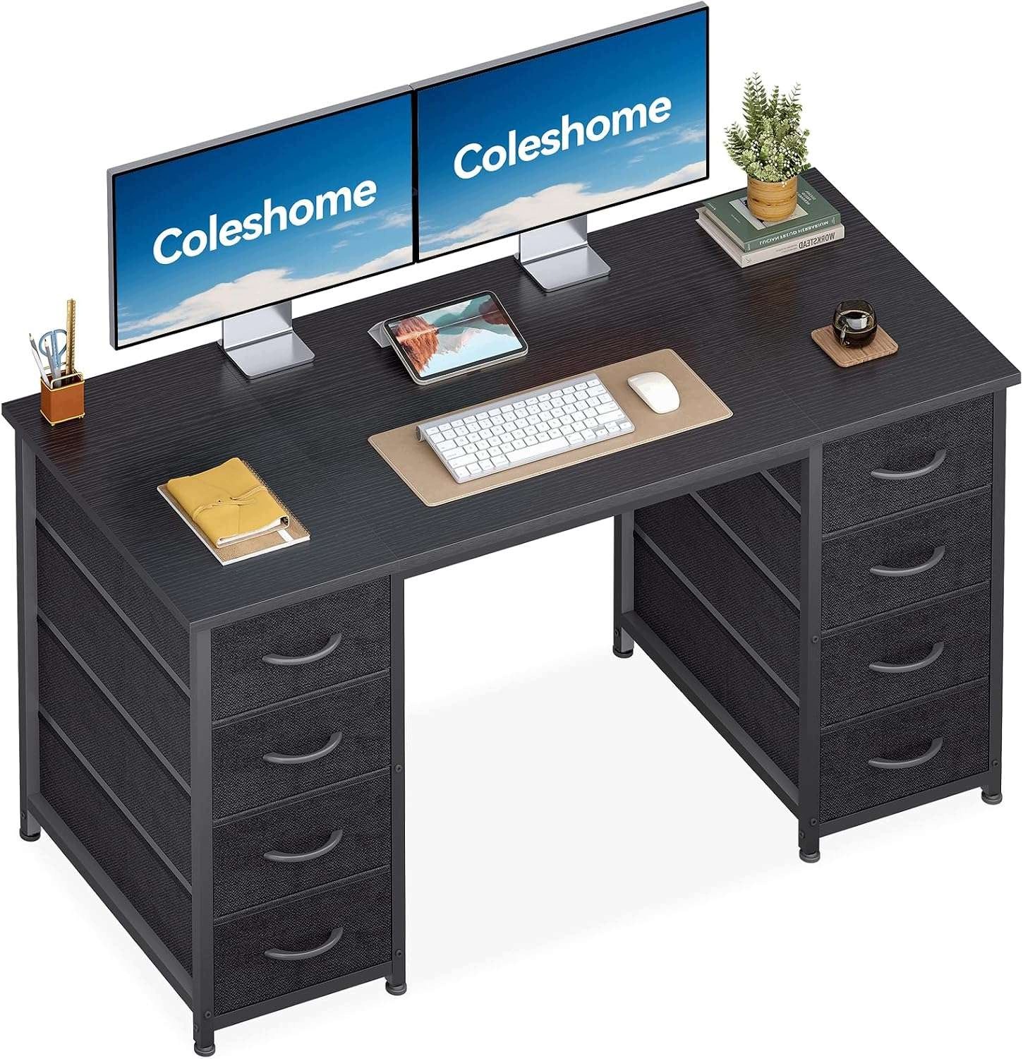 Počítačový stůl Coleshome 120 x 48 cm černý, 8 zásuvek z látky
