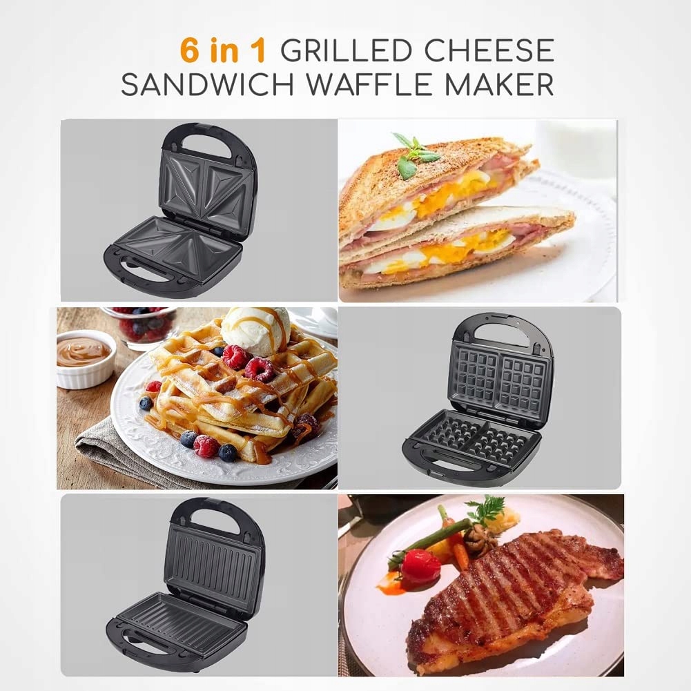 SOKANY Urządzenie 6w1 750W Opiekacz Gofrownica Grill Donut Maker — miniatura 3