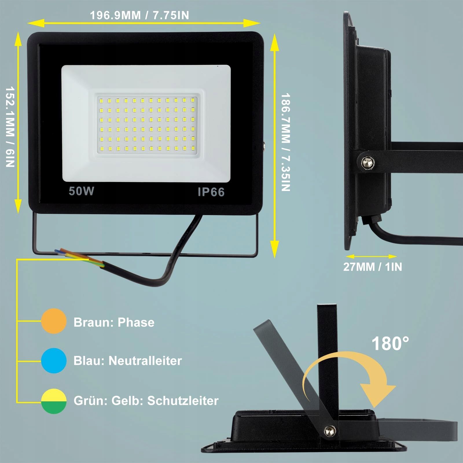 Reflektor Zewnętrzny do Garażu 2 Sztuki | 50W 5400LM IP66 6000K PSATFITO — miniatura 7