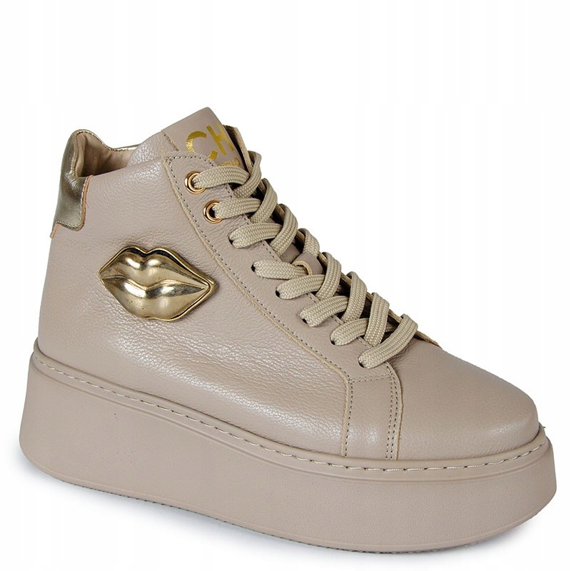 CheBello 4308 Béžové Kožené Tenisky S Ozdobou 36