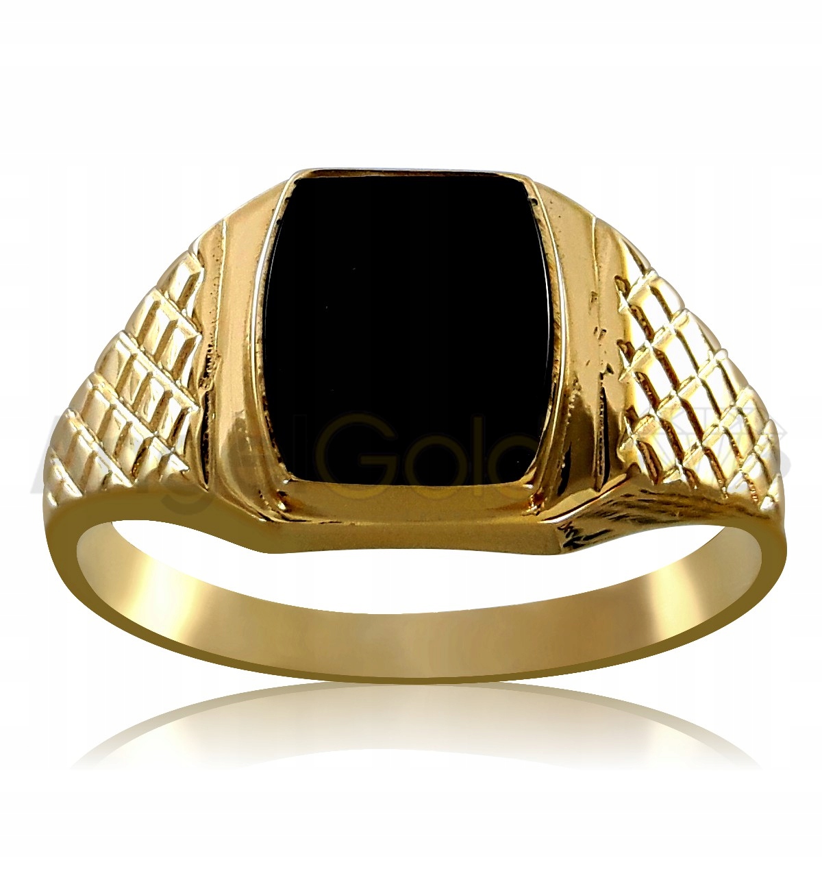 Zlatý Prsten S Ozdobnými Zářezy A Onyxem 585