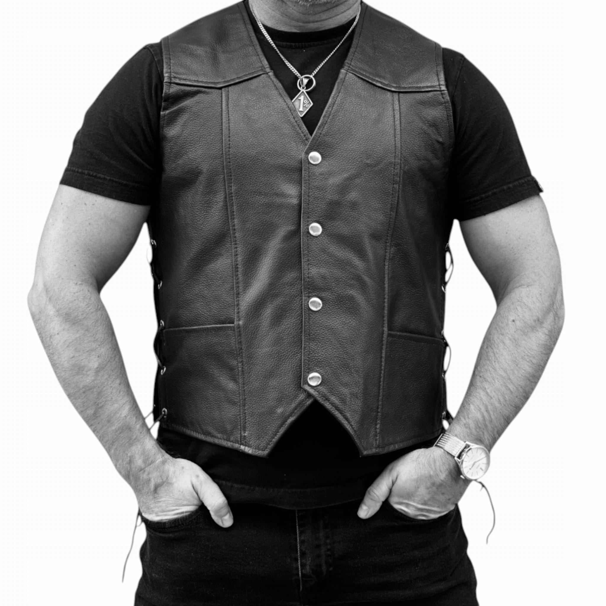 Kožená motocyklová vesta čierna s orlom Eagle Biker 6XL