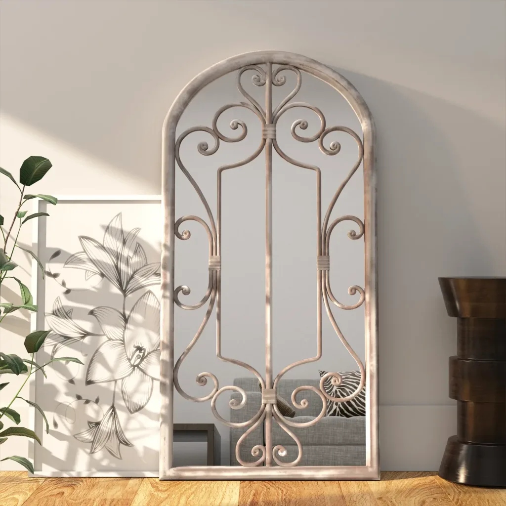 Zrcadlo pískové 70 x 30 cm železo do interiéru Krémová 3093545