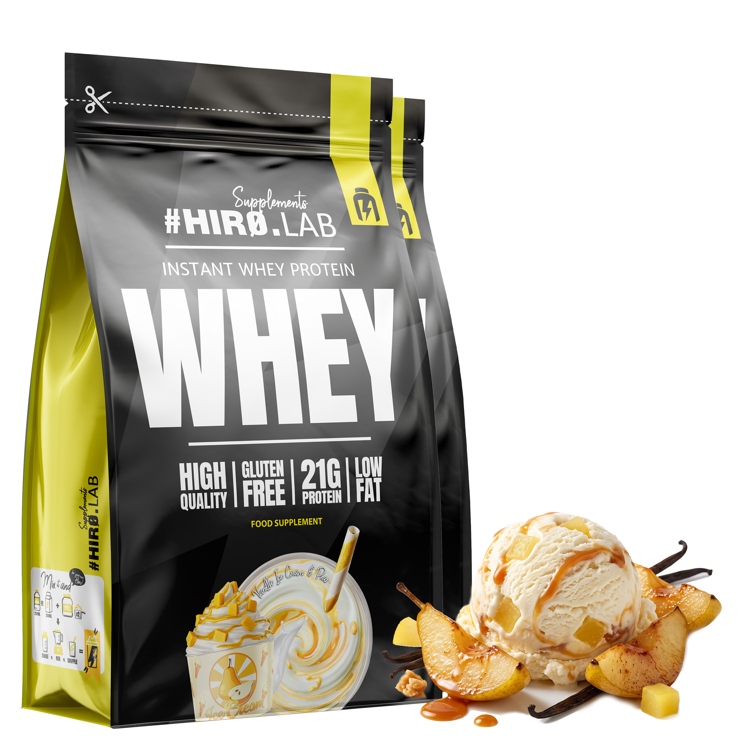 2x Protein Wpc Instant Whey Protein syrovátkový 750g Zmrzlina Hruška Hiro.Lab