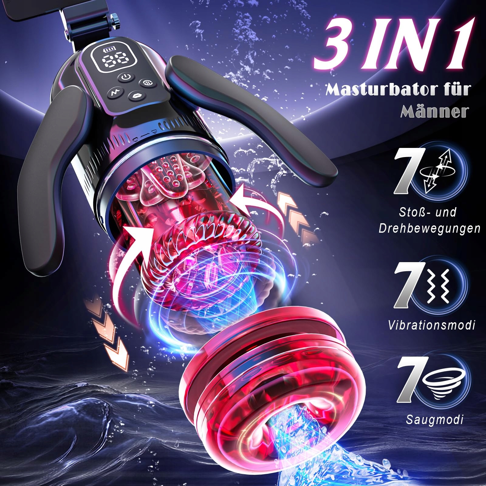 AUTOMATISCHER MASTURBATOR DLA MĘŻCZYZN Z ROTACJĄ WIBRACJĄ I SANIEM — miniatura 2