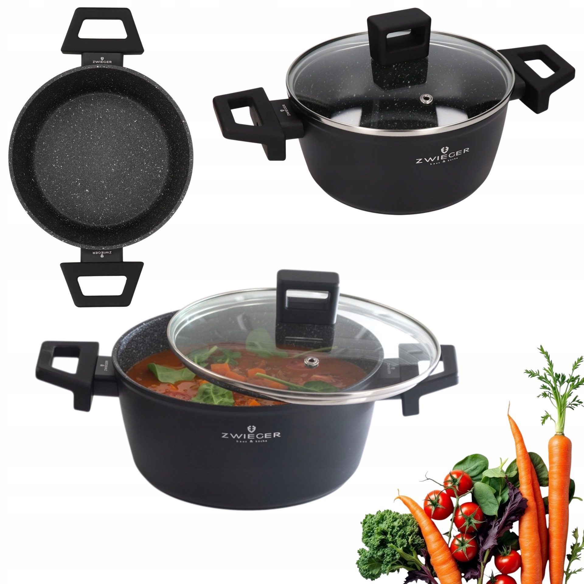 Zwieger Forte Garnek 3 L Z Pokrywką 20 CM Czarny Indukcja Aluminium