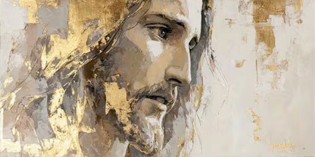 Diamantová výšivka Ježíš náboženství Zlatý portrét Náboženská tvář XXL 40x80 cm