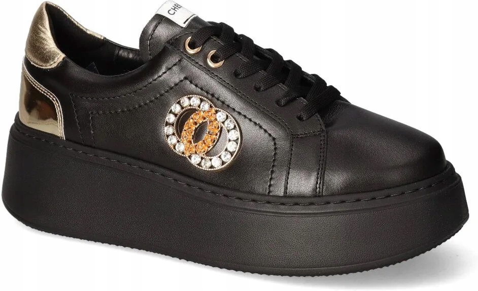 Černozlaté dámské kožené polobotky s teniskami na platformě Chebello 40
