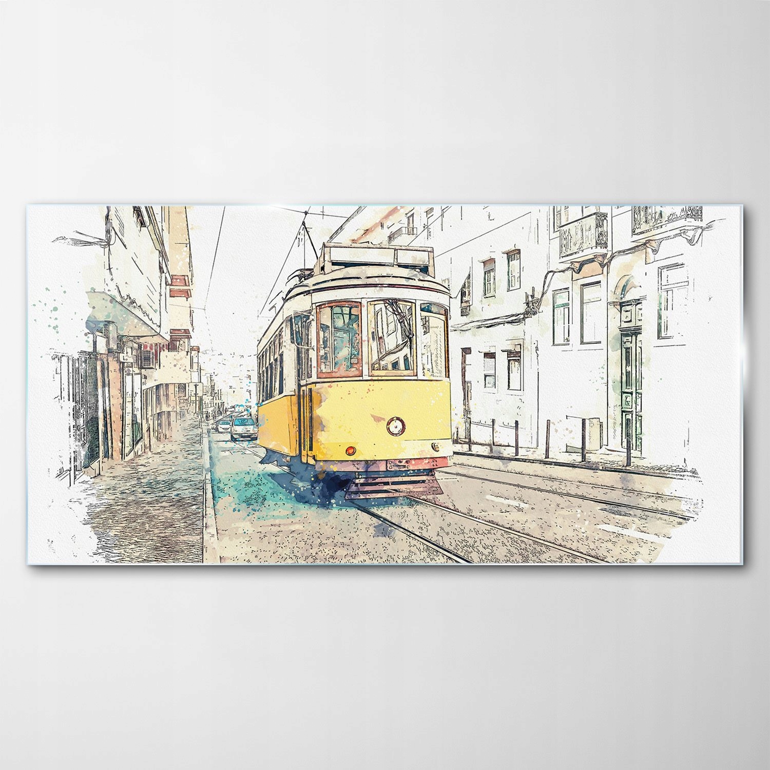 Skleněný obraz Dekor Tramvaj Město Akvarely 100x50