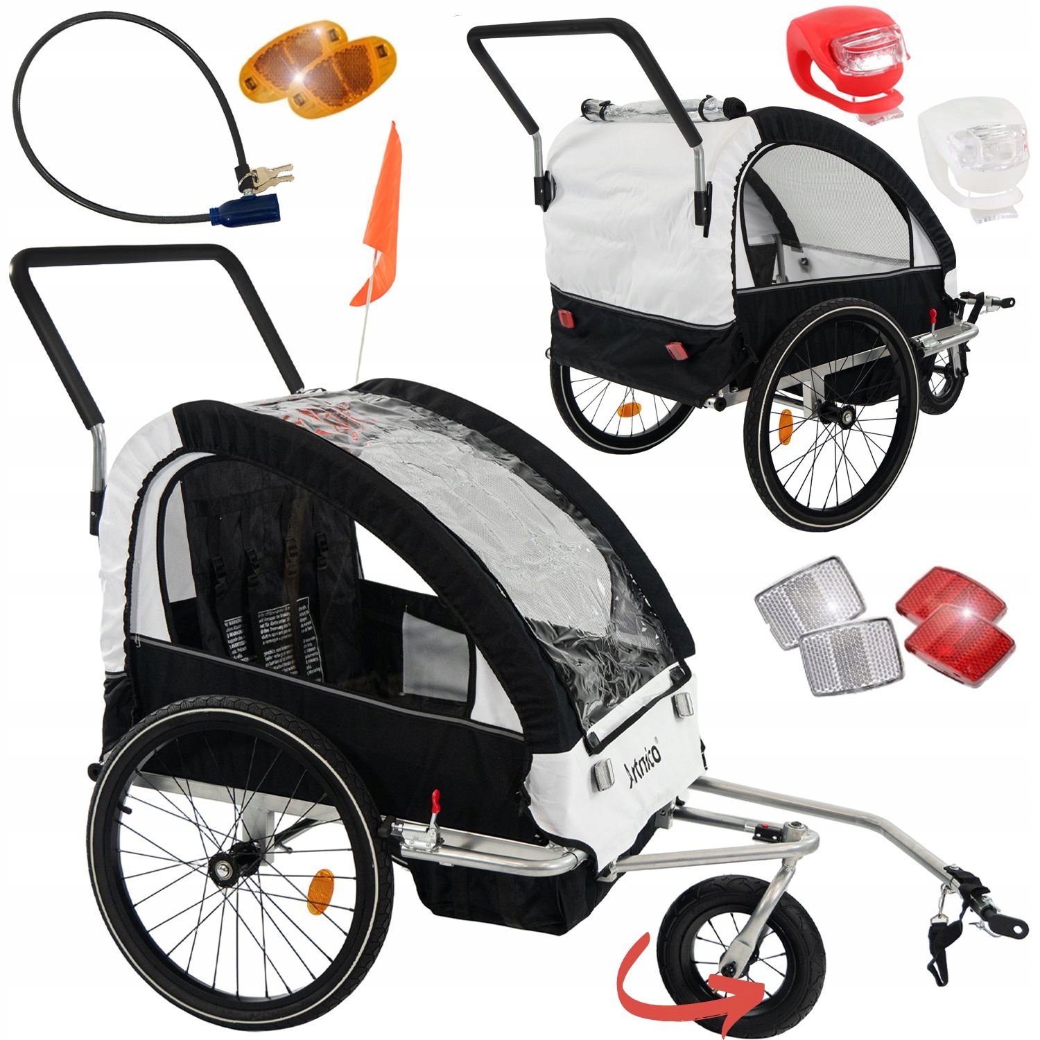 Přívěs Na Kolo 3v1 pro děti skládací Tlumení Nárazů Kolo 360 Černý