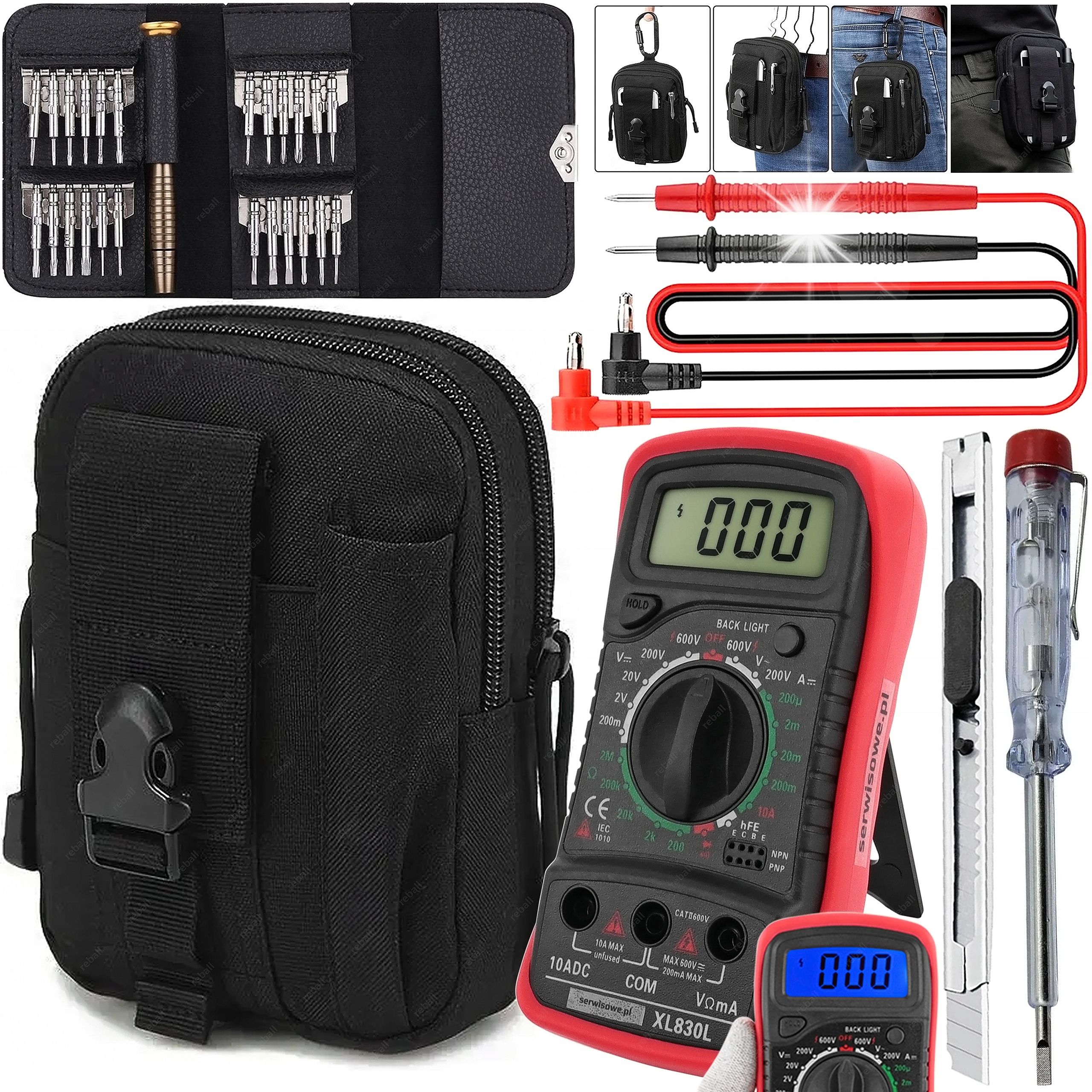 MULTIMETR CYFROWY MIERNIK RĘCZNY NAPIĘCIA PRĄDU + SASZETKA + ZESTAW XXL
