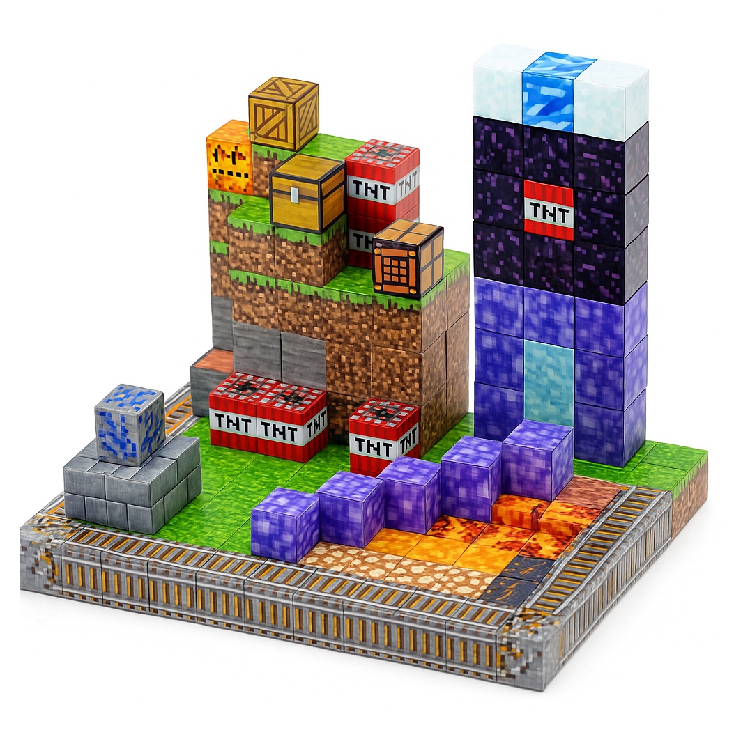 STATYBINĖS KALADĖLĖS MAGNETINIAI PIKSELIAI 240 vnt. 4 figūrėlės PASIKONSTRUKUOKITE PATS