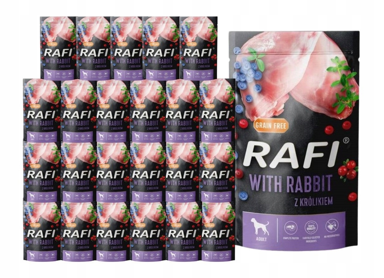 Levně Rafi vlhké krmivo pro psy s králíkem 24x500 g Bezobilné Dolina Noteci
