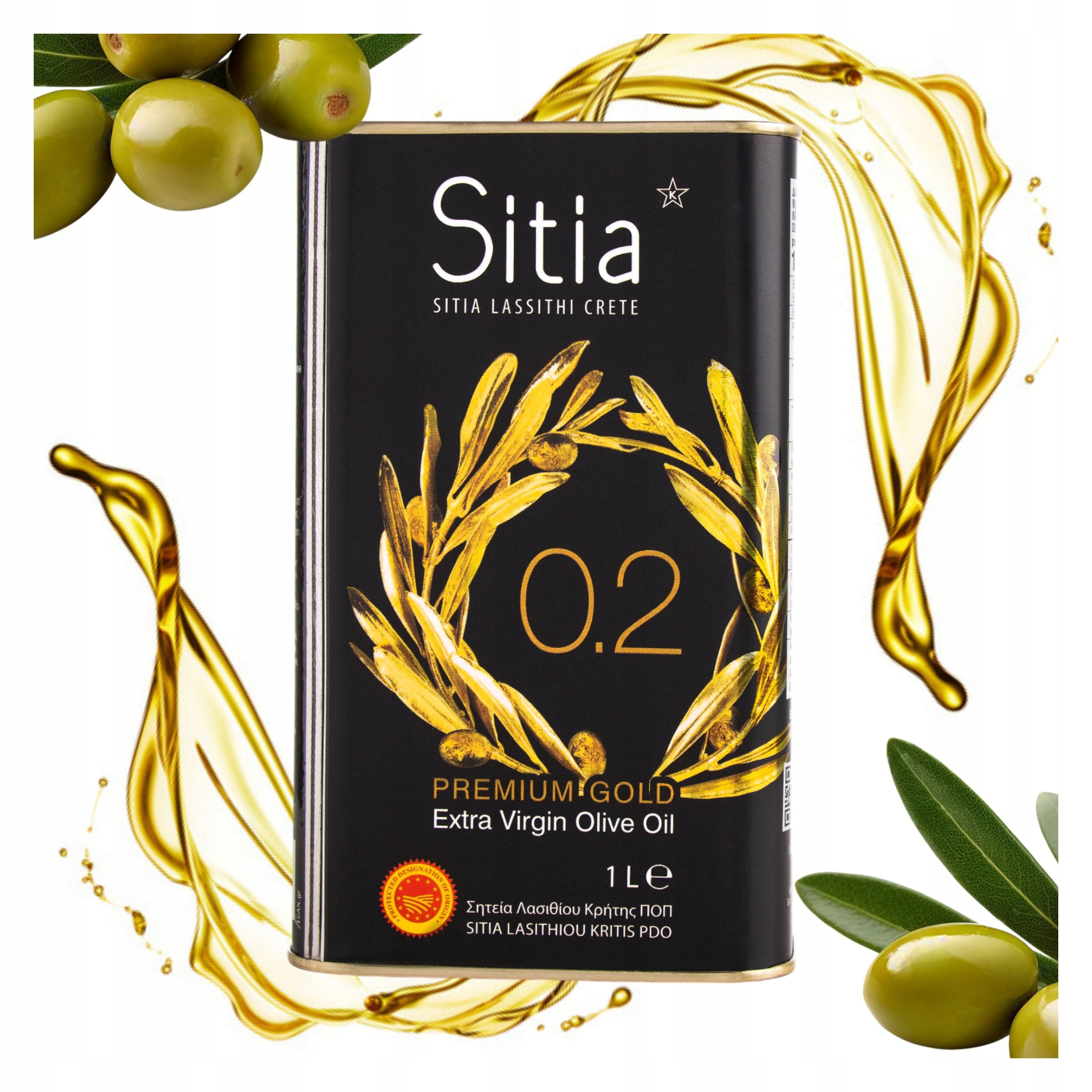 Levně Extra Panenský Olivový Olej 1 L Řecká Sitia 0,2% Prémiové Zlato V Plechovce