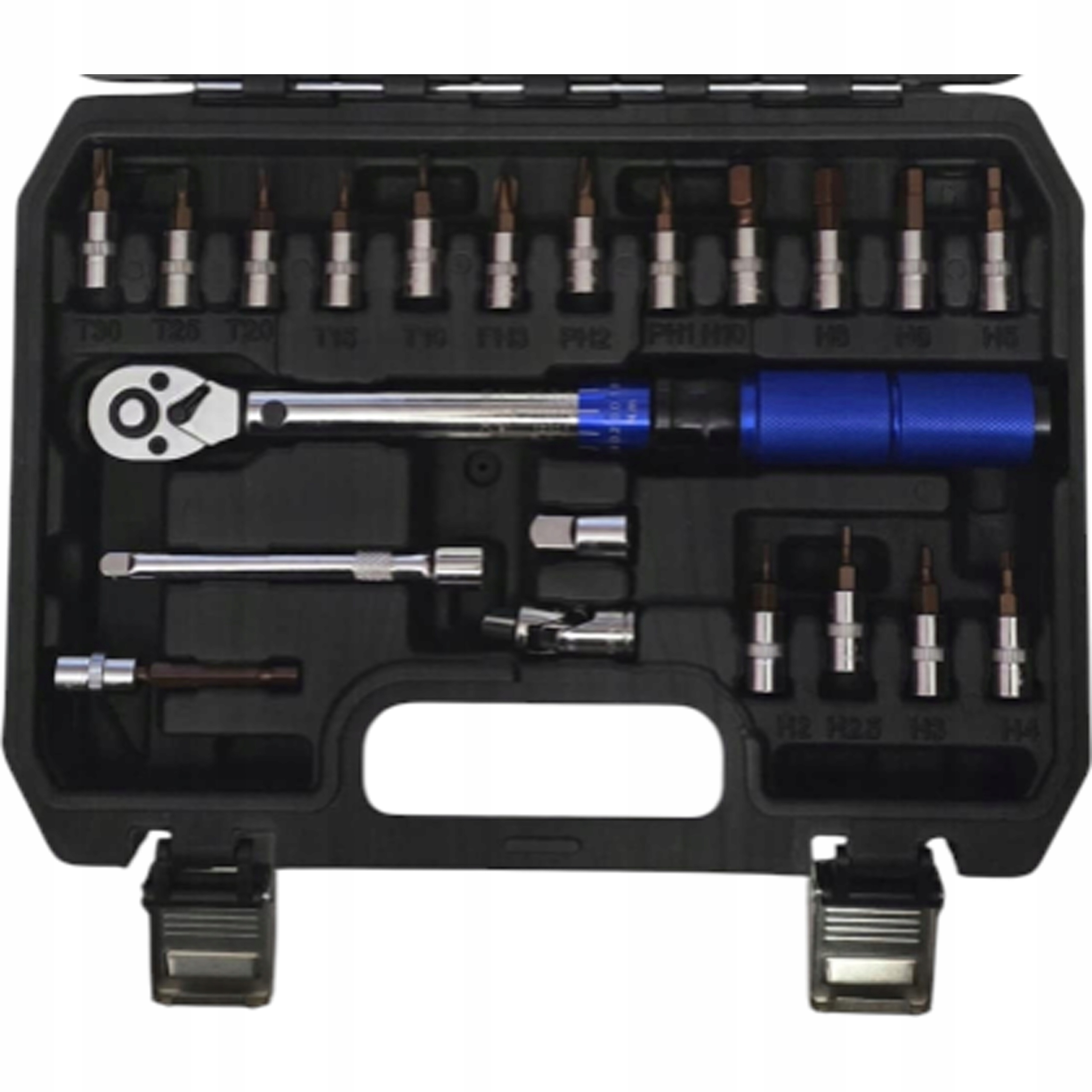 Klucz dynamometryczny dwukierunkowy 1/4" 5-25 Nm zestaw 21 szt. Falon-Tech